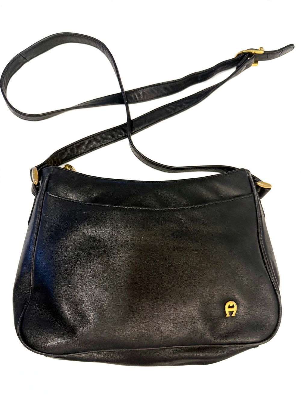 Etienne Aigner Black Leather Crossbody with Gold Hardware